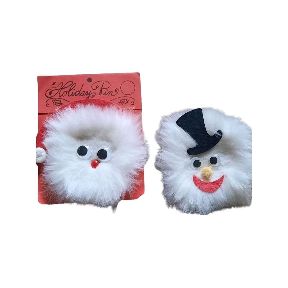 Kids White Fluffy Holiday Pom-Pom Pins with Red Accents